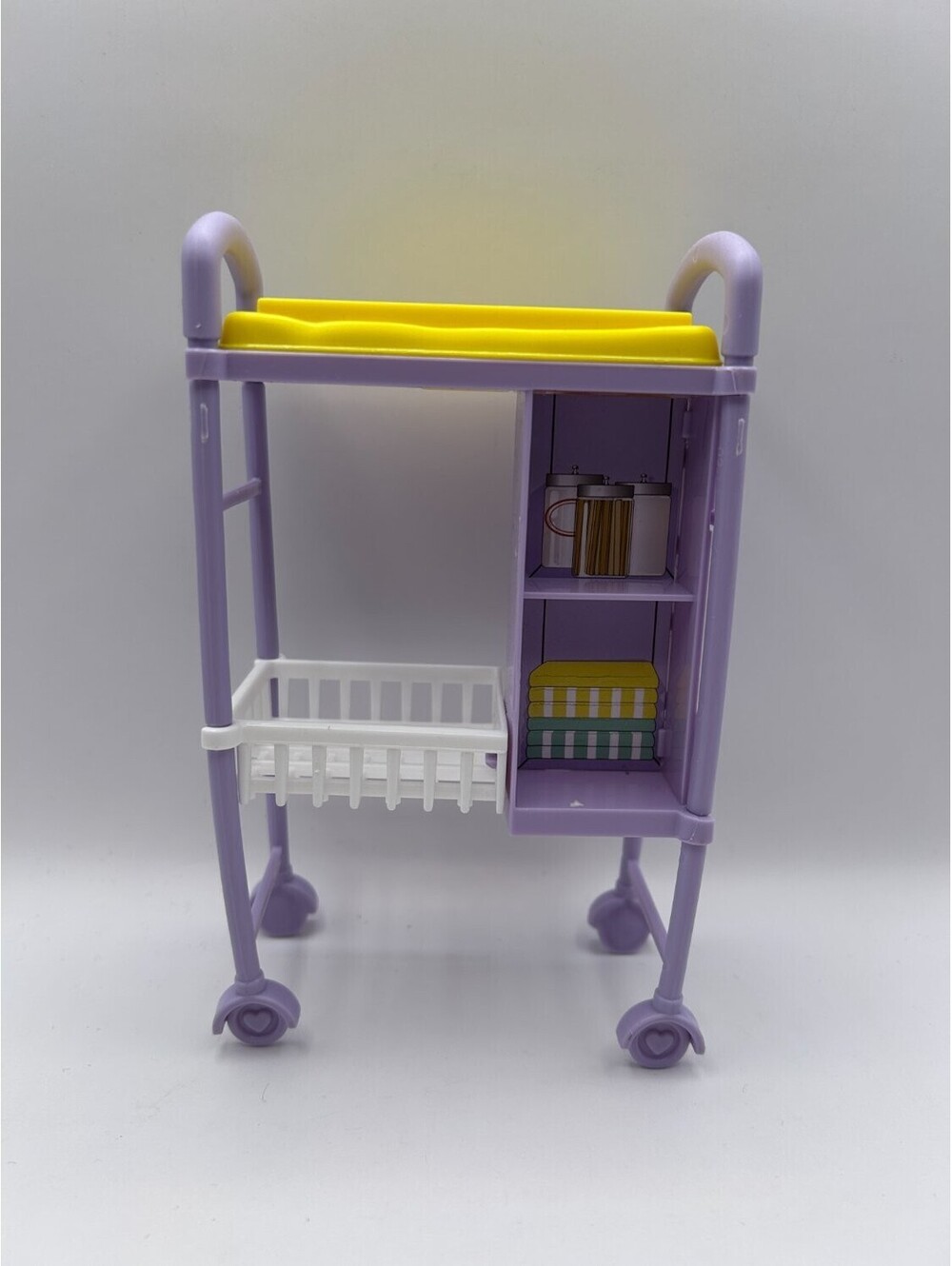 Barbie DVG10 Babysitter Nursery Purple Baby Changing Table Doctor Cart on Wheels